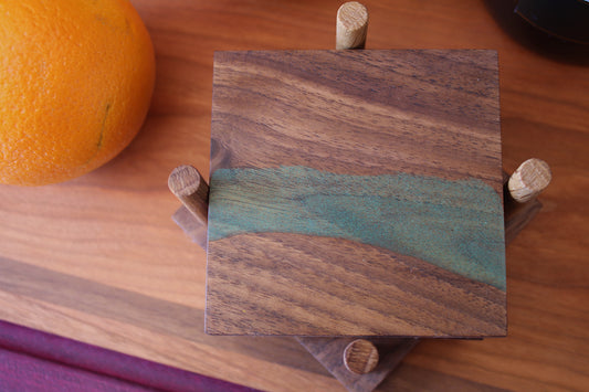 Walnut Coaster Set with Green Highlights (Set of 4)