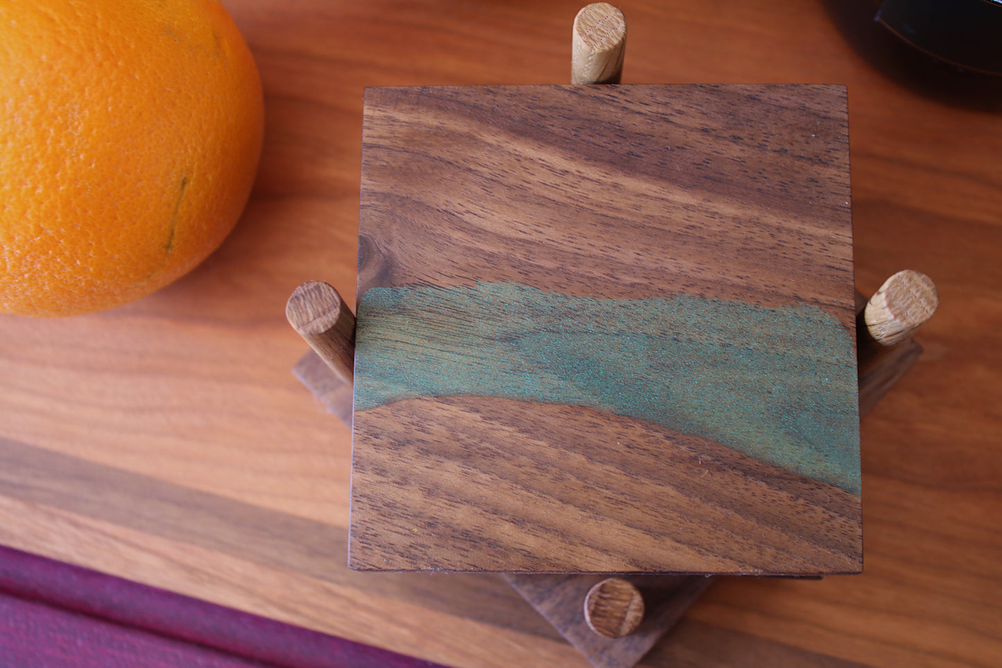 Walnut Coaster Set with Green Highlights (Set of 4)